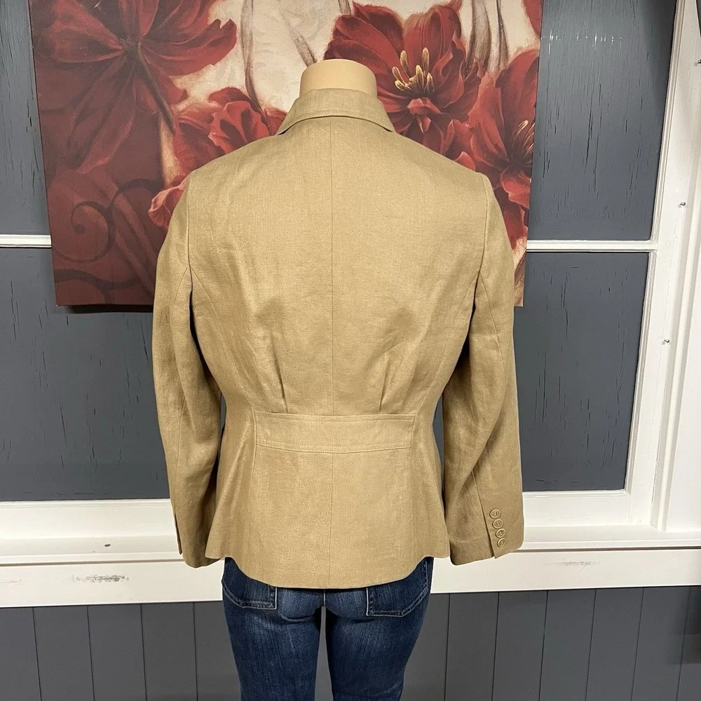 Talbots Irish Linen Blazer 8 Petite 8P Womens Jacket Light‎ Brown Lined - Picture 3 of 12